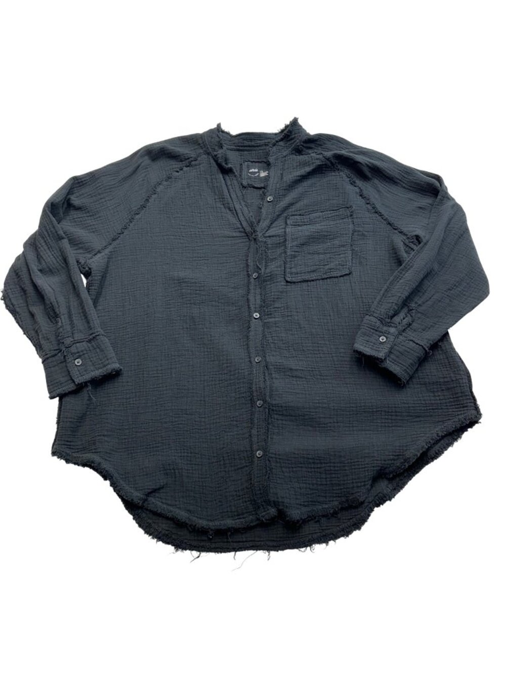 Aerie Gauze Cotton Oversized Button Up Shirt Sz L Black Whimsigoth Fairy Grunge